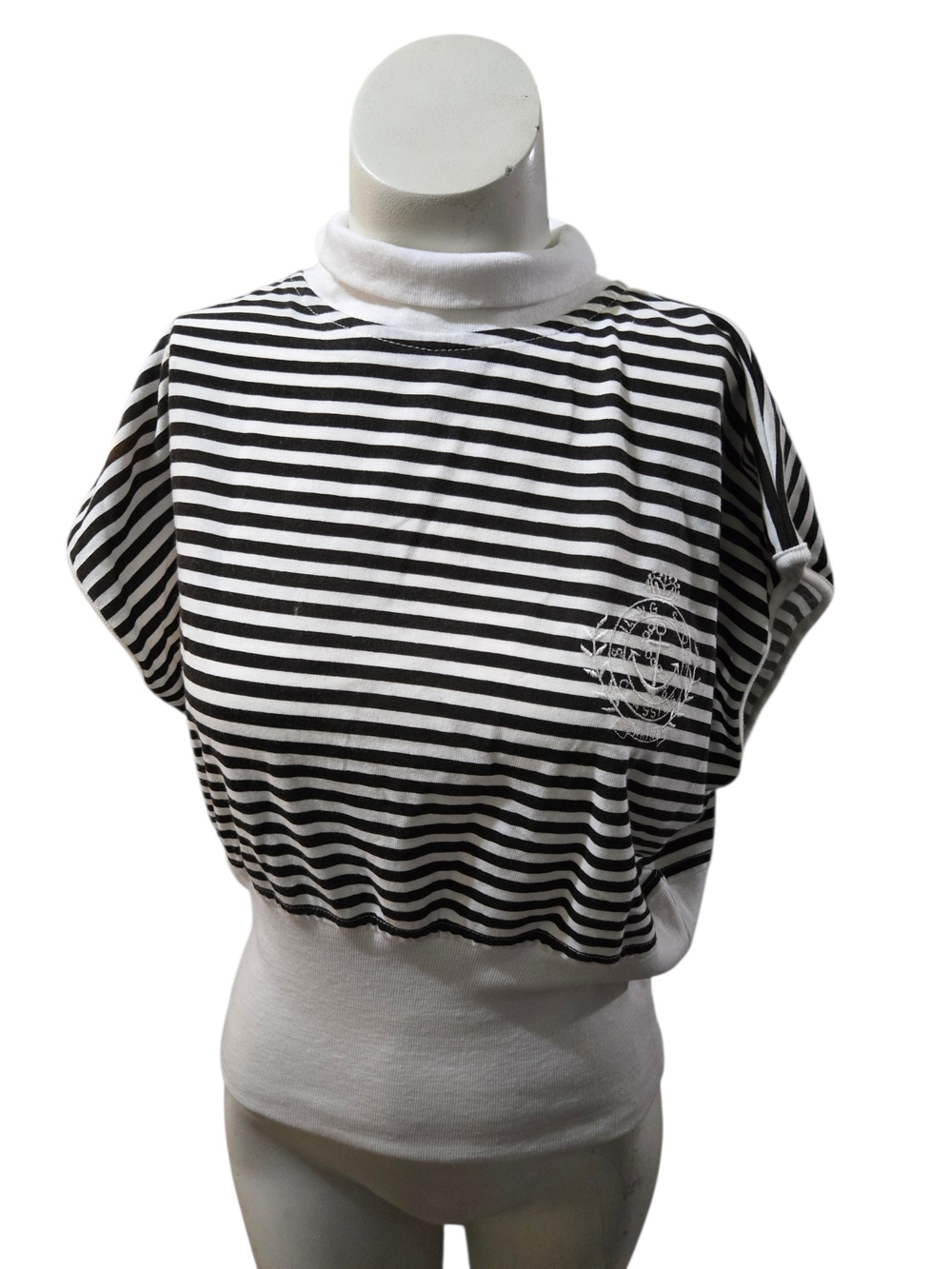 Justin Allen Vintage NWT Black White Striped Mock Neck Dolman Top Women's Large